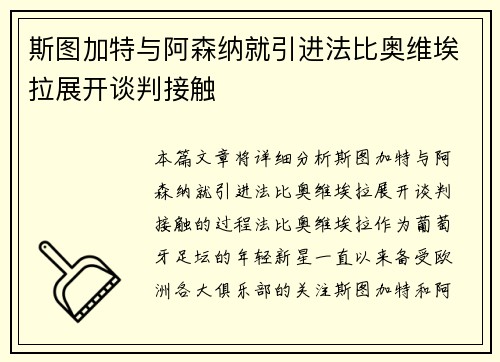 斯图加特与阿森纳就引进法比奥维埃拉展开谈判接触